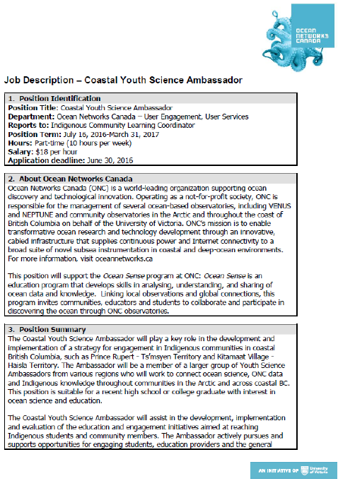 Job Post: Coastal Youth Science Ambassador