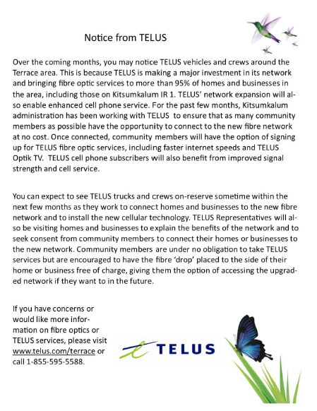 Notice from Telus