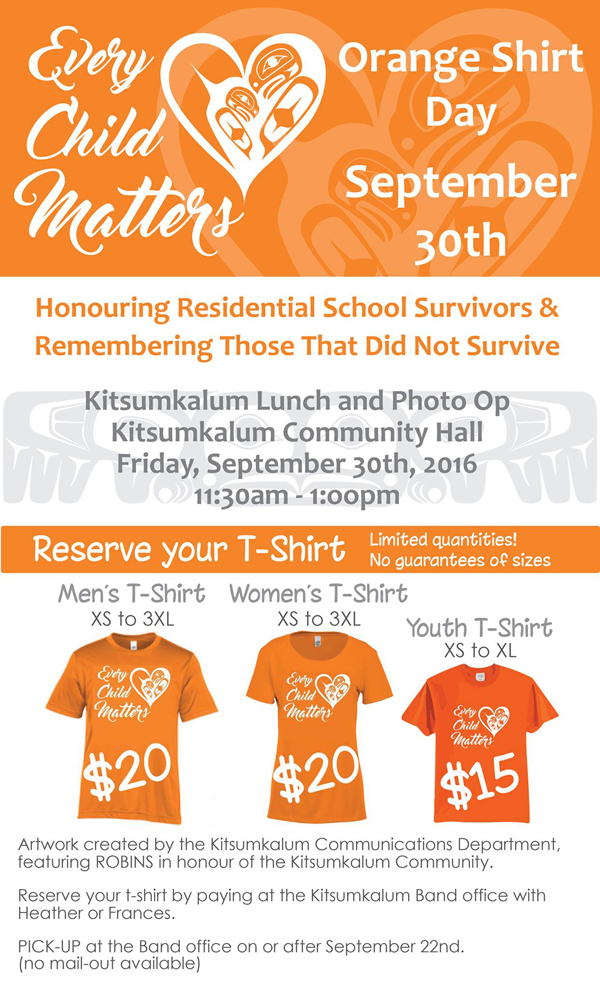 Orange Shirt Day – Every Child Matters – Sept. 30, 2016