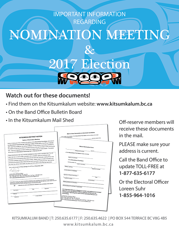 Important Information regarding the Kitsumkalum Nomination Meeting & 2017 Election