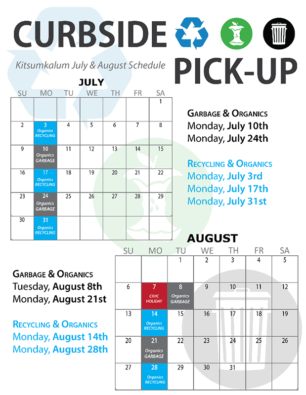 July & August Schedule Curbside Pick-Up