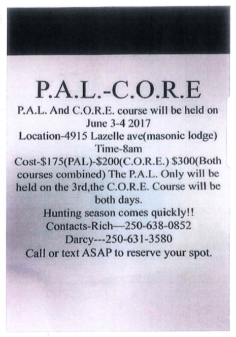 P.A.L. & C.O.R.E Course being offered June 3-4, 2017