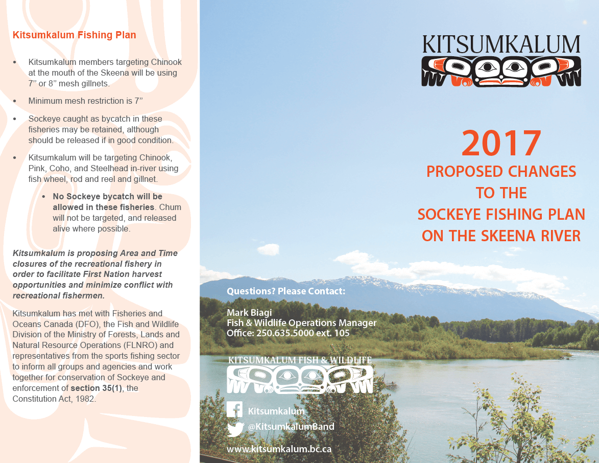 2017 PROPOSED CHANGES TO THE SOCKEYE FISHING PLAN ON THE SKEENA RIVER