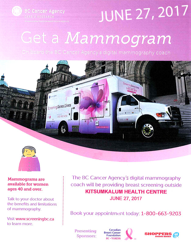 Get a Mammogram June 27, 2017 in Kitsumkalum