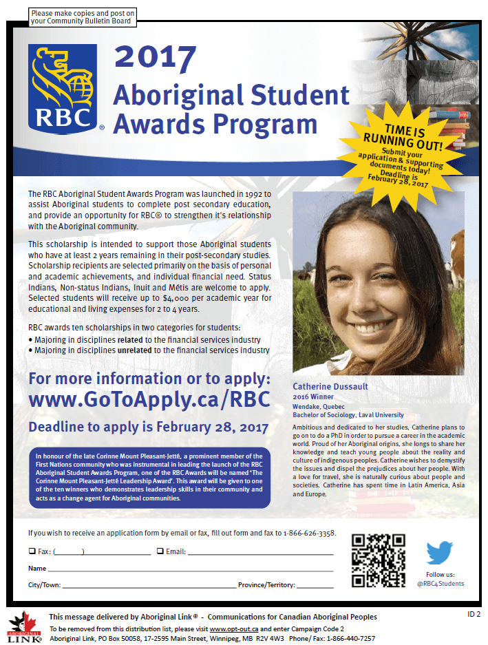 RBC Aboriginal Student Awards Deadline is February 28, 2017