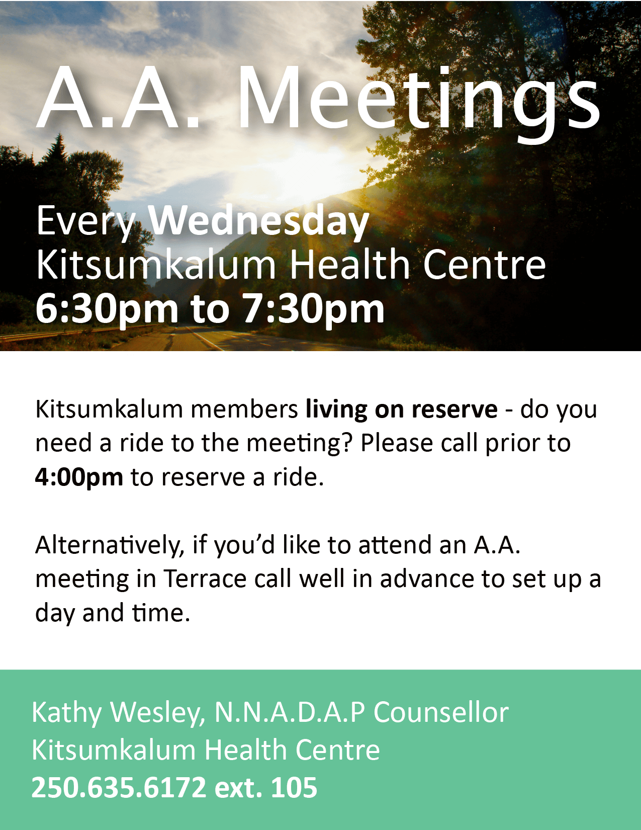 A.A. Meetings at the Kitsumkalum Health Centre