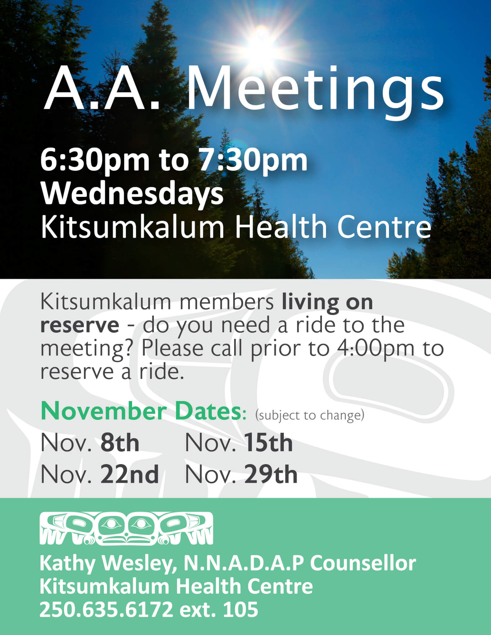 A.A. Meetings on Wednesdays in Kitsumkalum