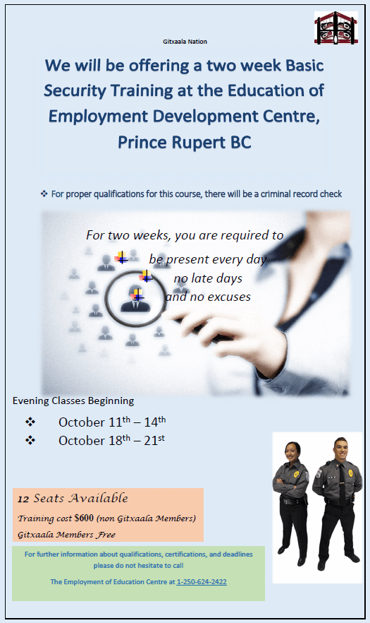two week basic security guard training from October 11 – 21, 2017