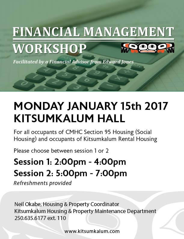 **Reminder** Jan. 15 Housing Workshop: Financial Management