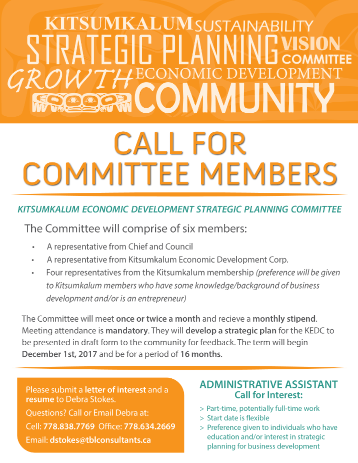 Call for Committee Members for Kitsumkalum Economic Development Strategy & Administrative Assistant