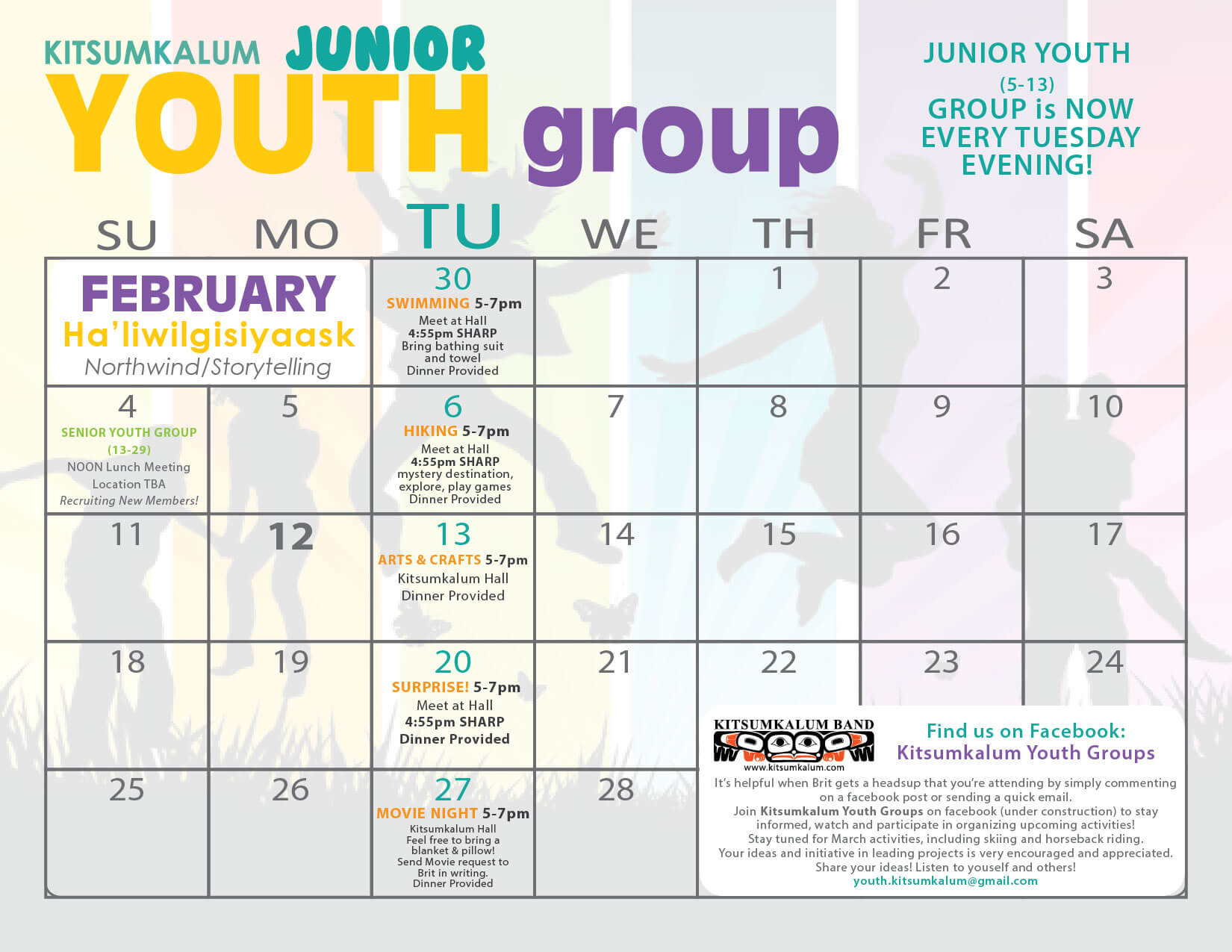 Junior Youth February Events on TUESDAYS