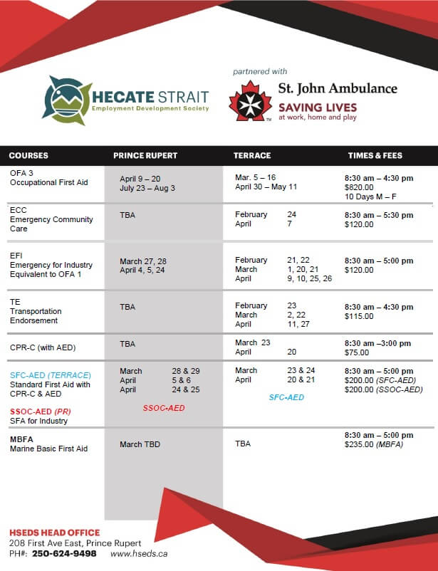 St. John Ambulance Courses Feb-April 2018