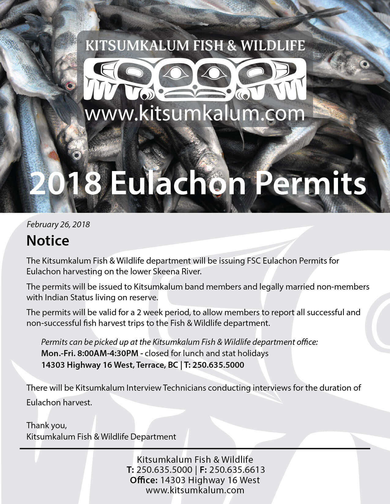 Eulachon Permits – Kitsumkalum Fish and Wildlife 2018