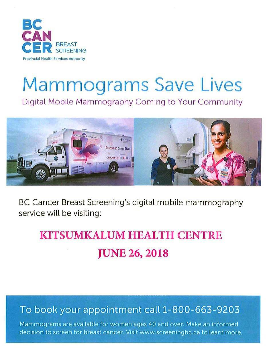 Mobile Mammography Service in Kitsumkalum June 26