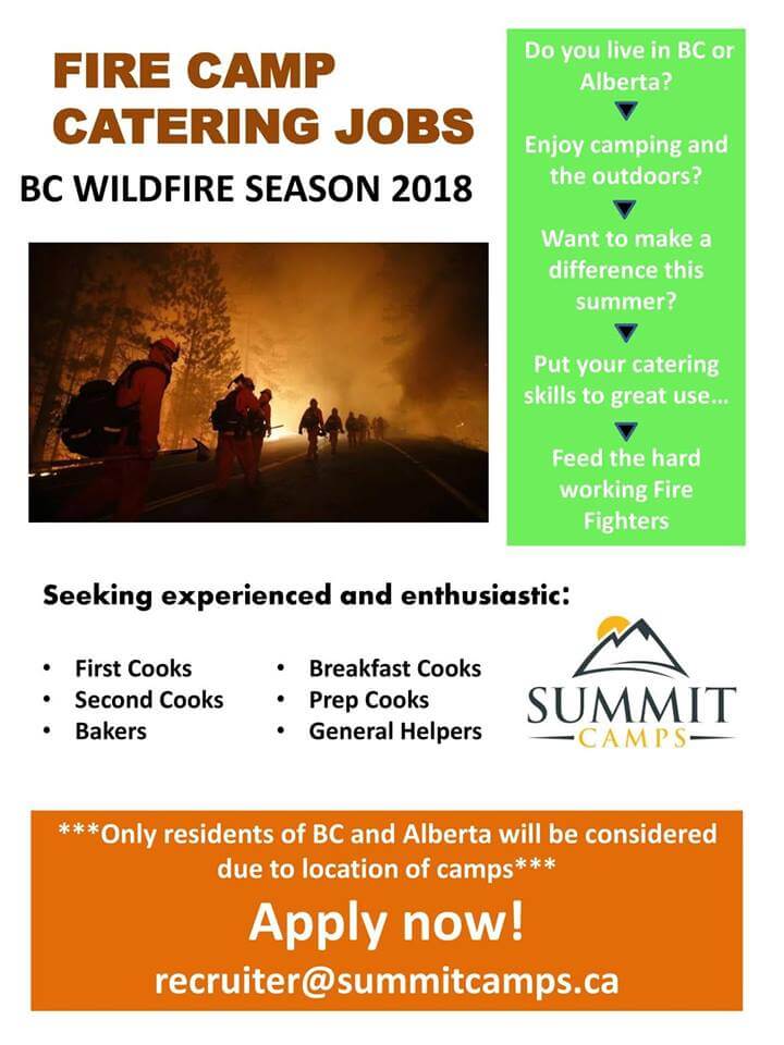 Fire Camp Catering Jobs for Wildfire Season 2018