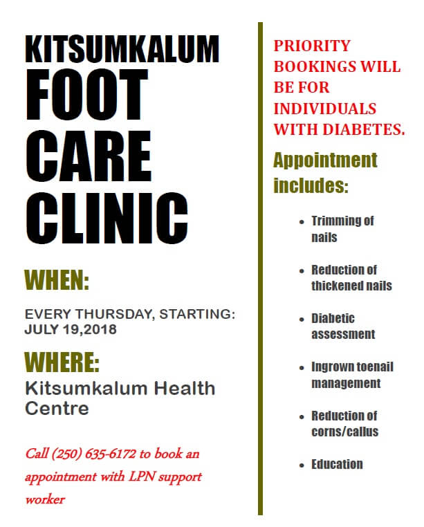 Foot Care Clinic Thursdays in Kitsumkalum