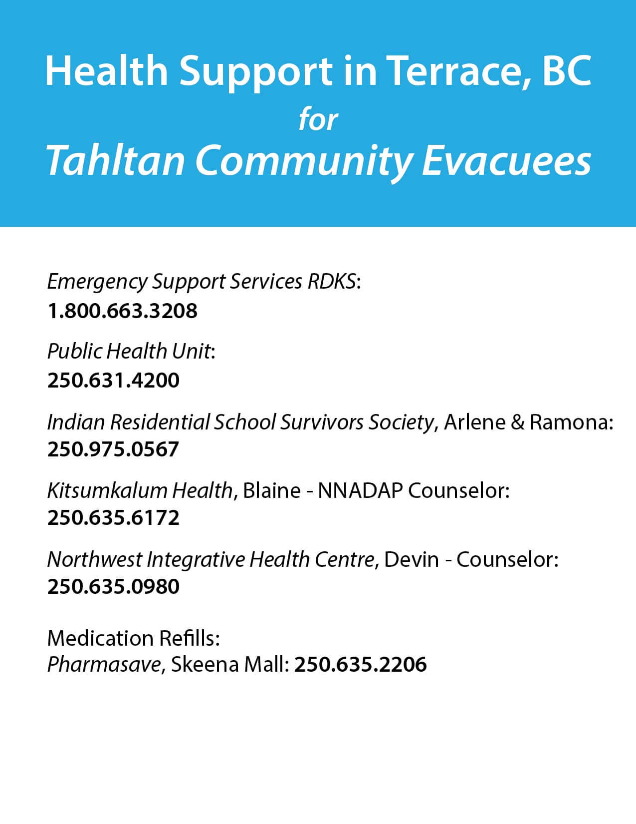 Health Support in Terrace for Tahltan Community Evacuees