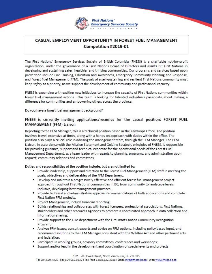 Casual Employment Opportunity in Forest Fuel Management