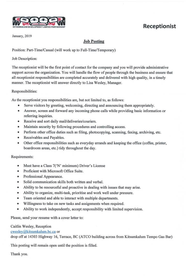 Cover Letter For Receptionist Position - 90+ Cover Letter