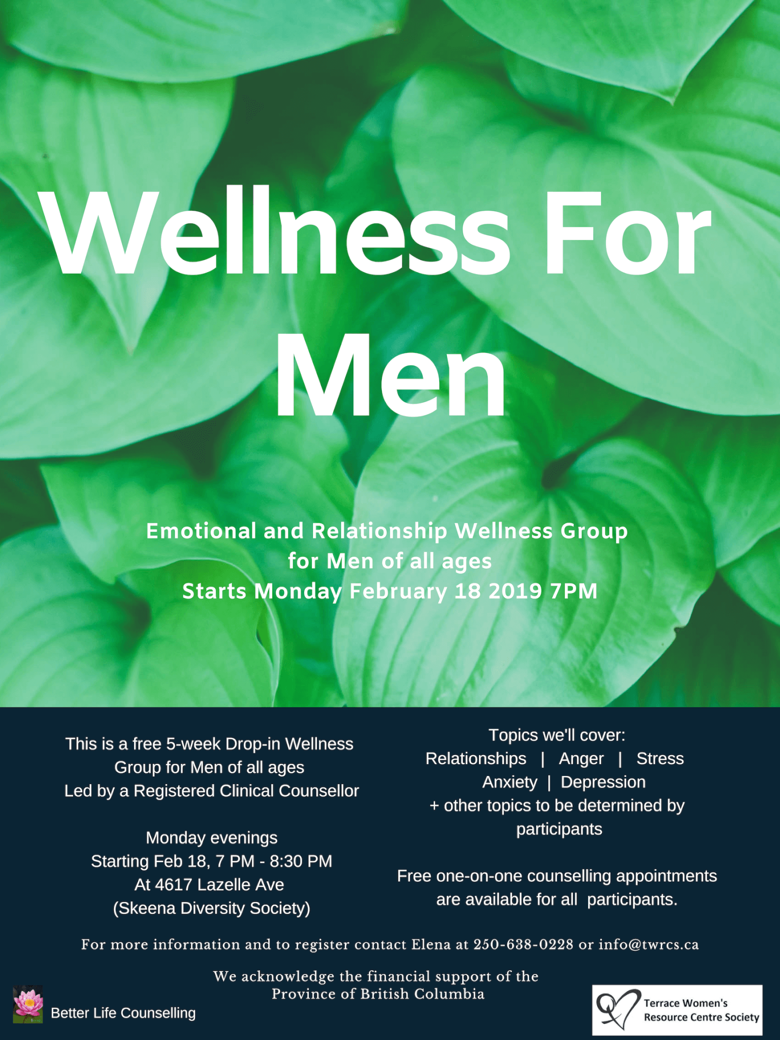 Wellness for Men – 5 week drop in group starts Feb. 18