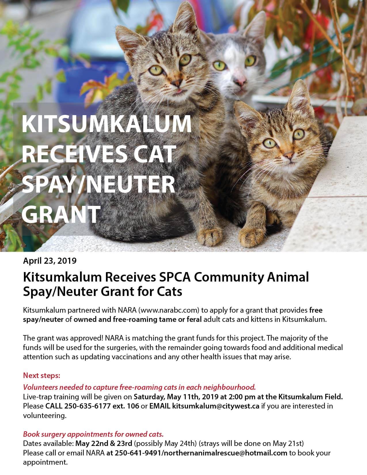 Kitsumkalum Receives Cat Spay/Neuter Grant