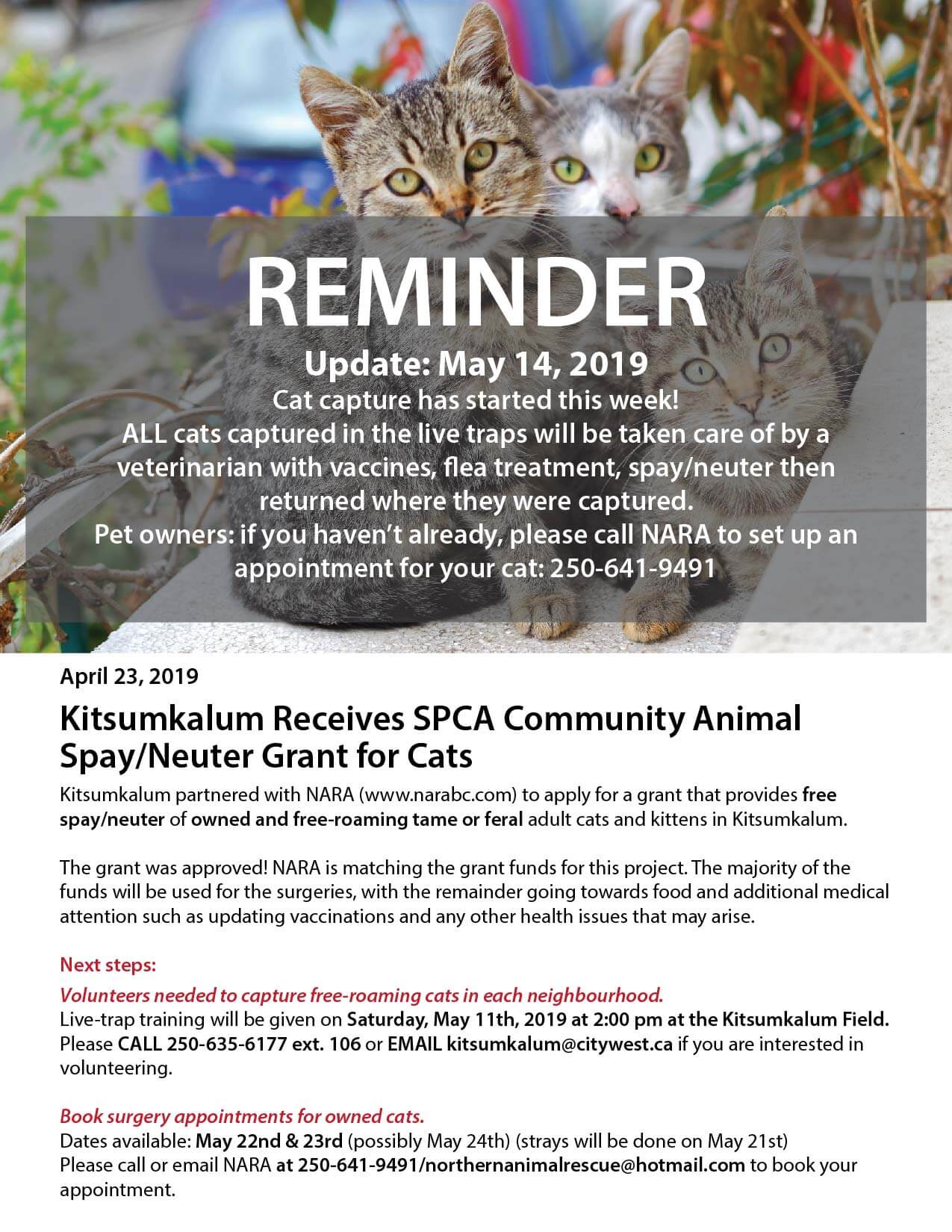 Cat Capture Update MAY 14 – Kitsumkalum