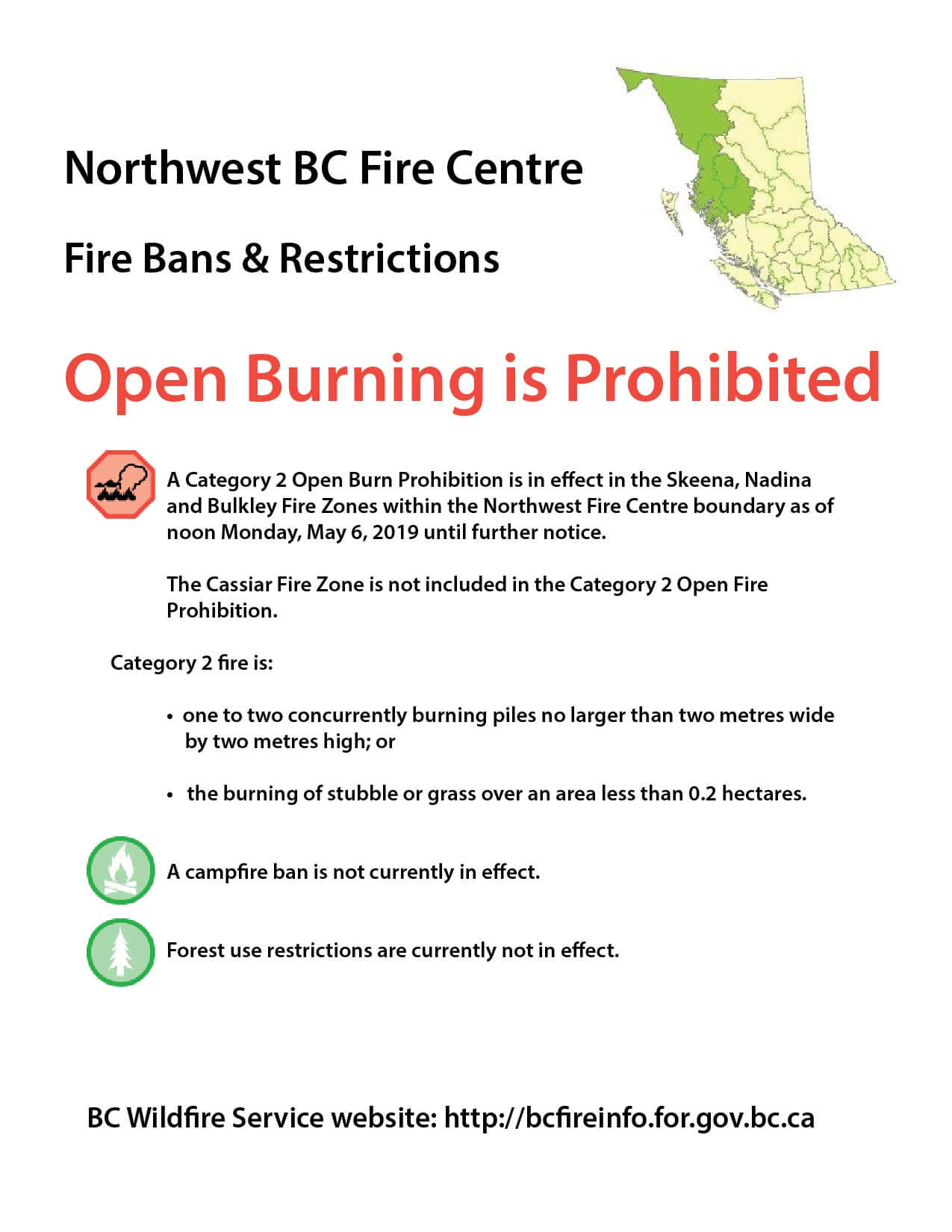 Category 2 Open Burn Prohibition in Effect in Northwest Fire Centre