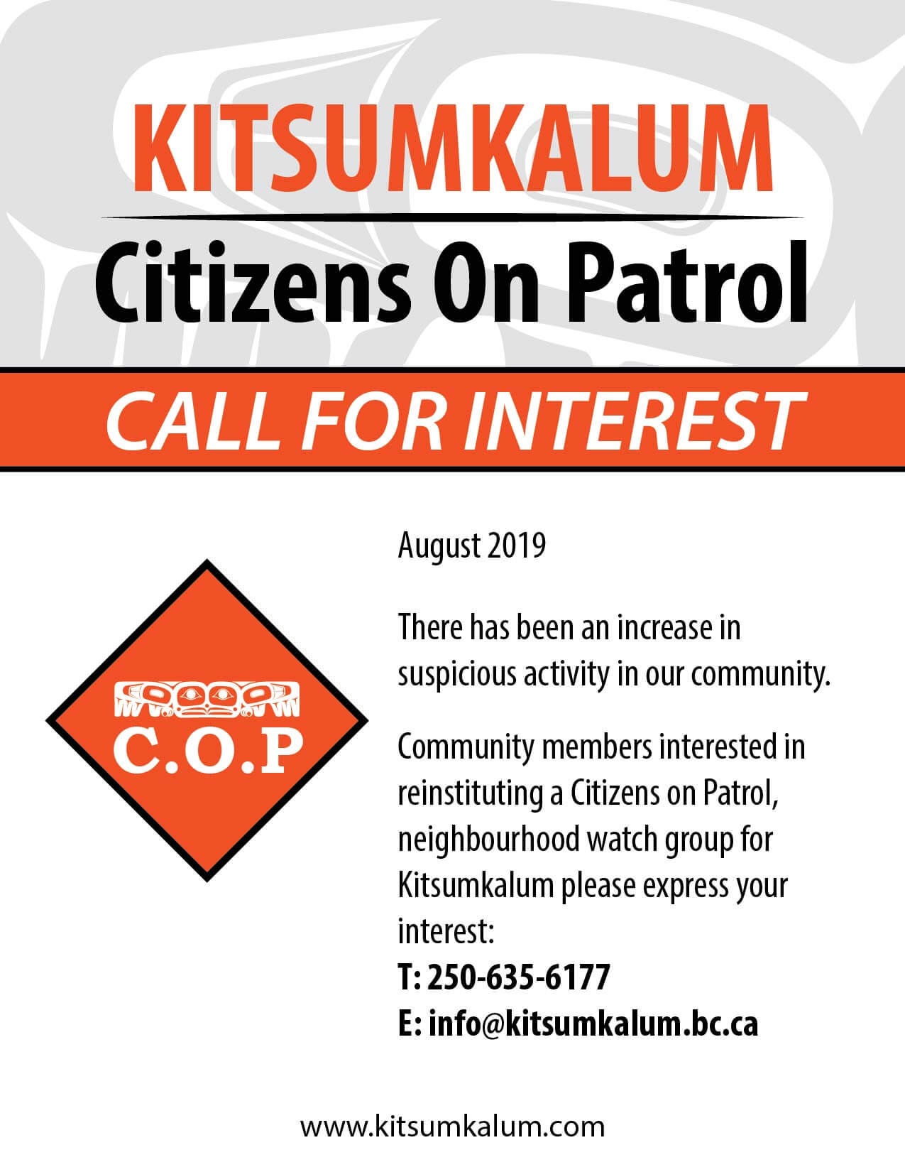 Kitsumkalum Citizens on Patrol Call for Interest