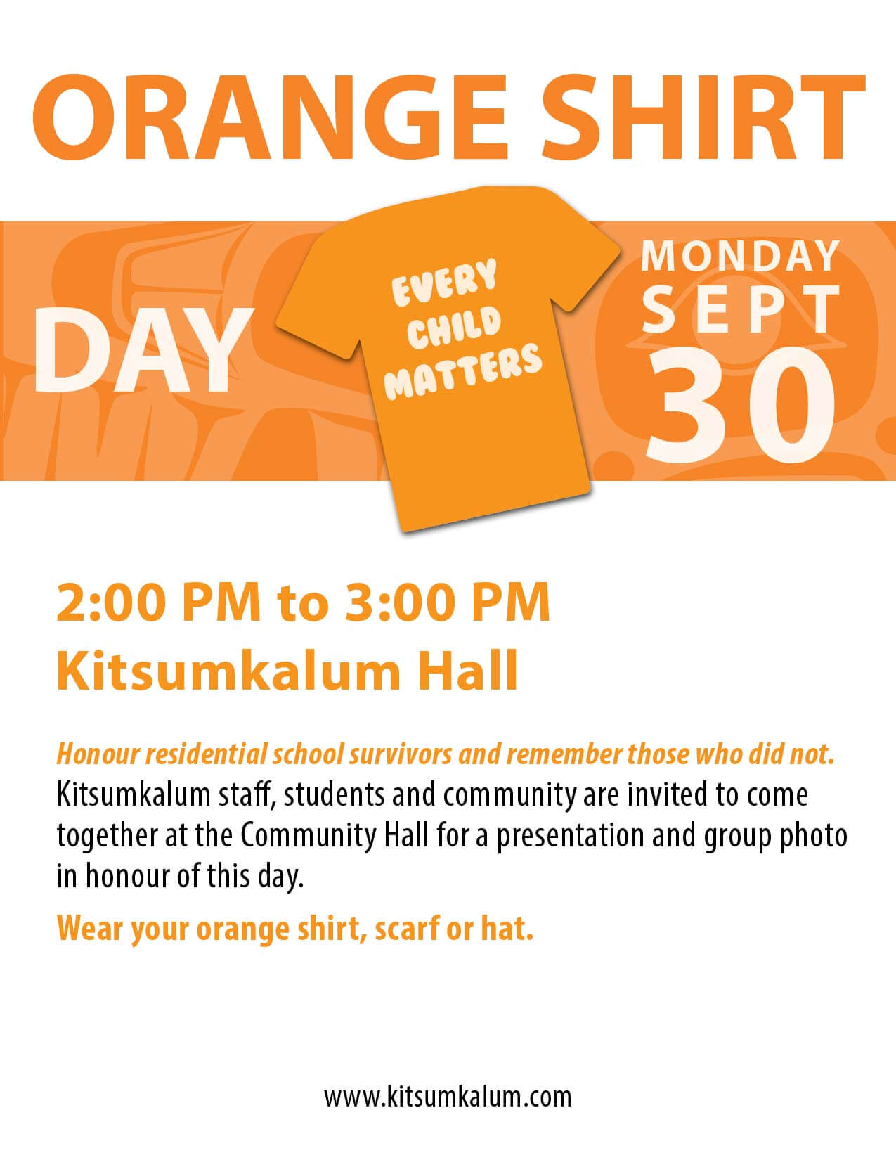 Orange Shirt Day in Kitsumkalum SEPT 30