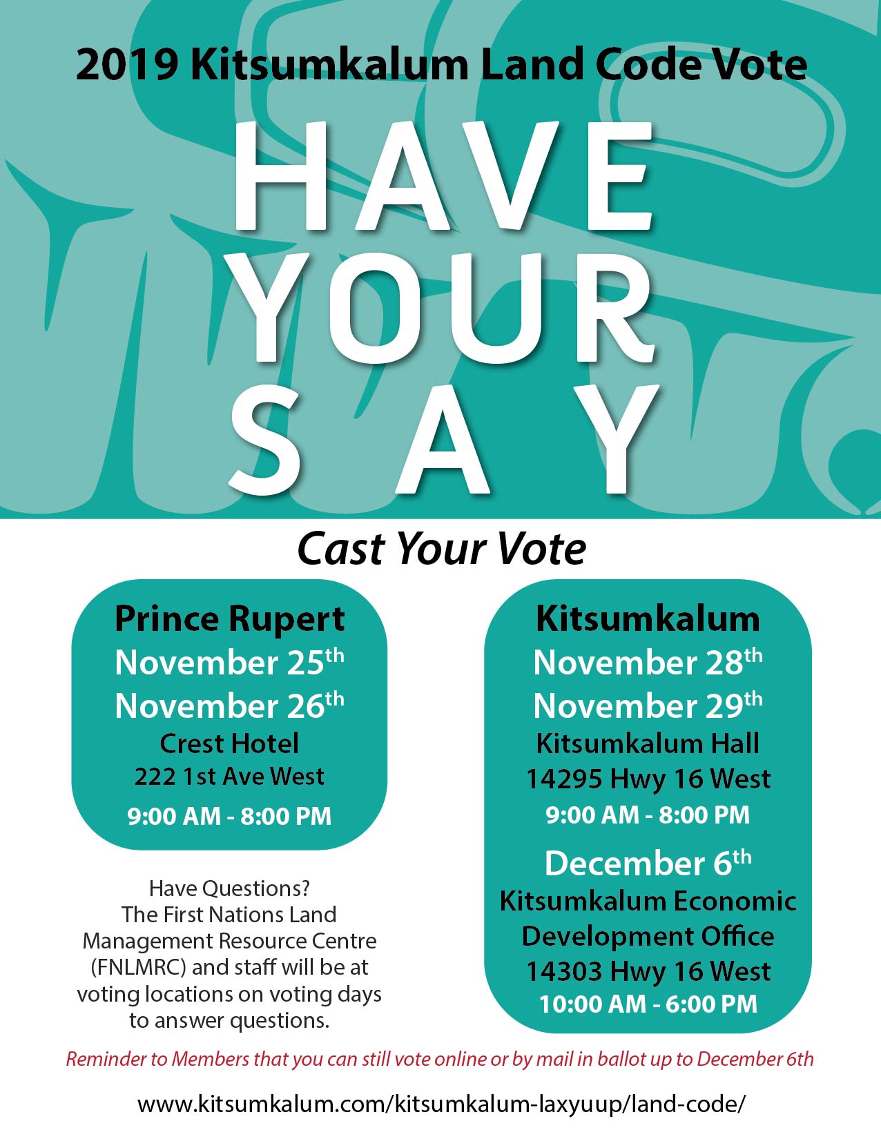 Have Your Say – Kitsumkalum Land Code Vote 2019