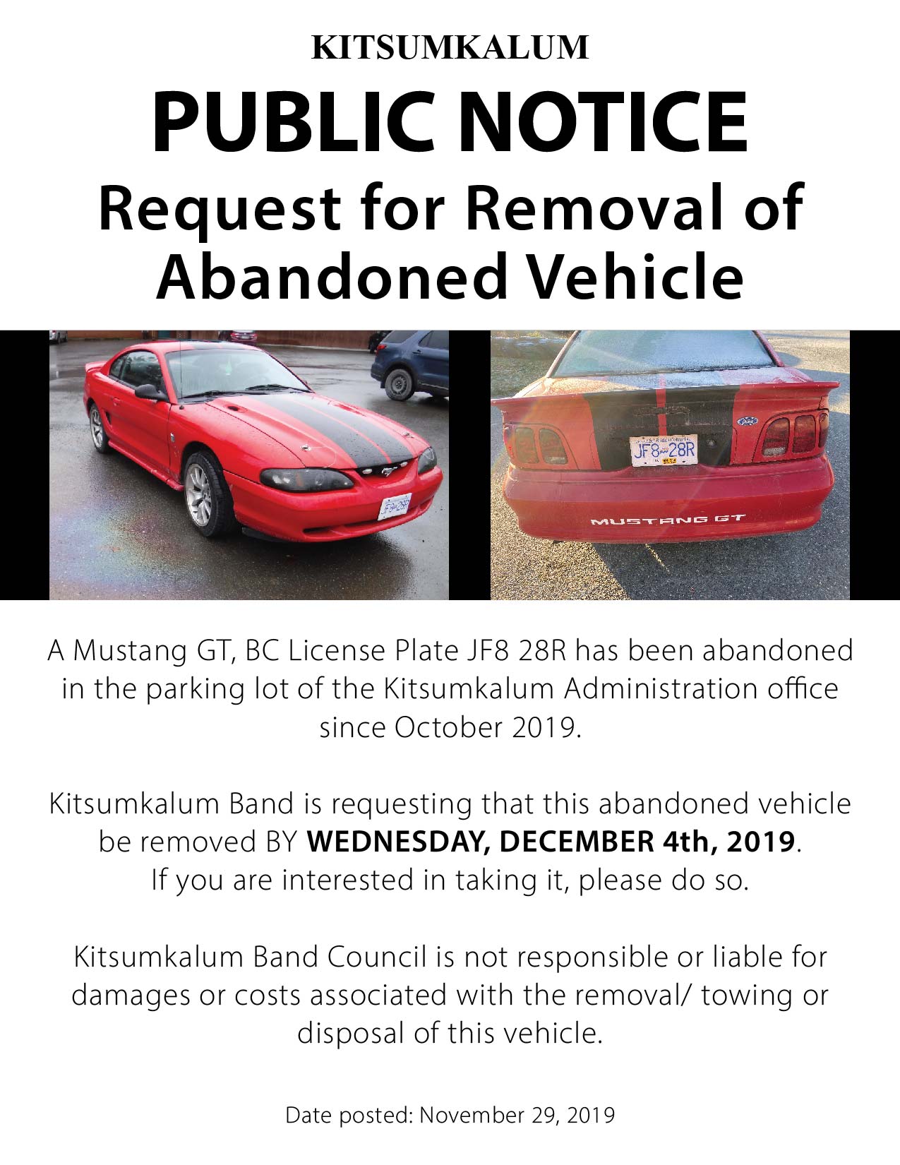 Request for Removal of Abandoned Vehicle