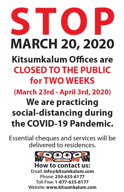 Kitsumkalum Offices Closed to Public – Essential Services Remain In Operation
