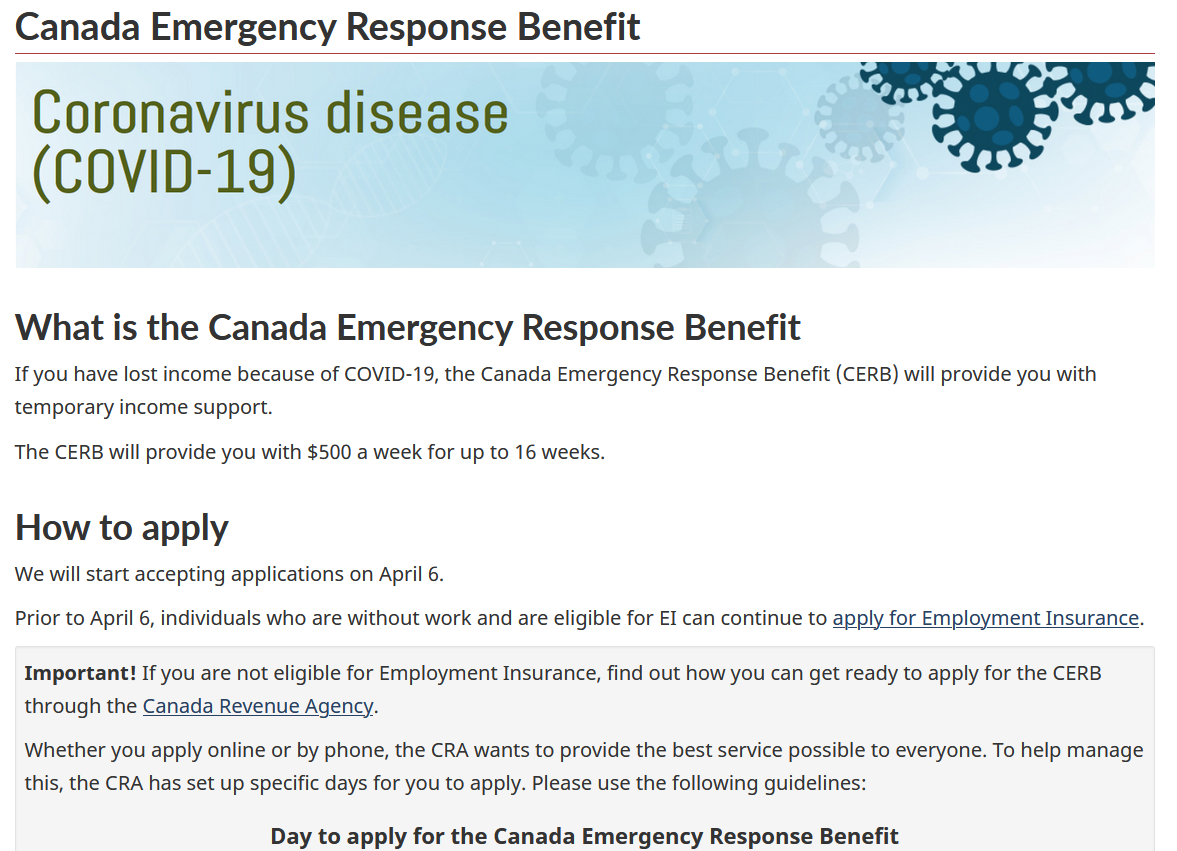 Canada Emergency Response Financial Benefits & Supports