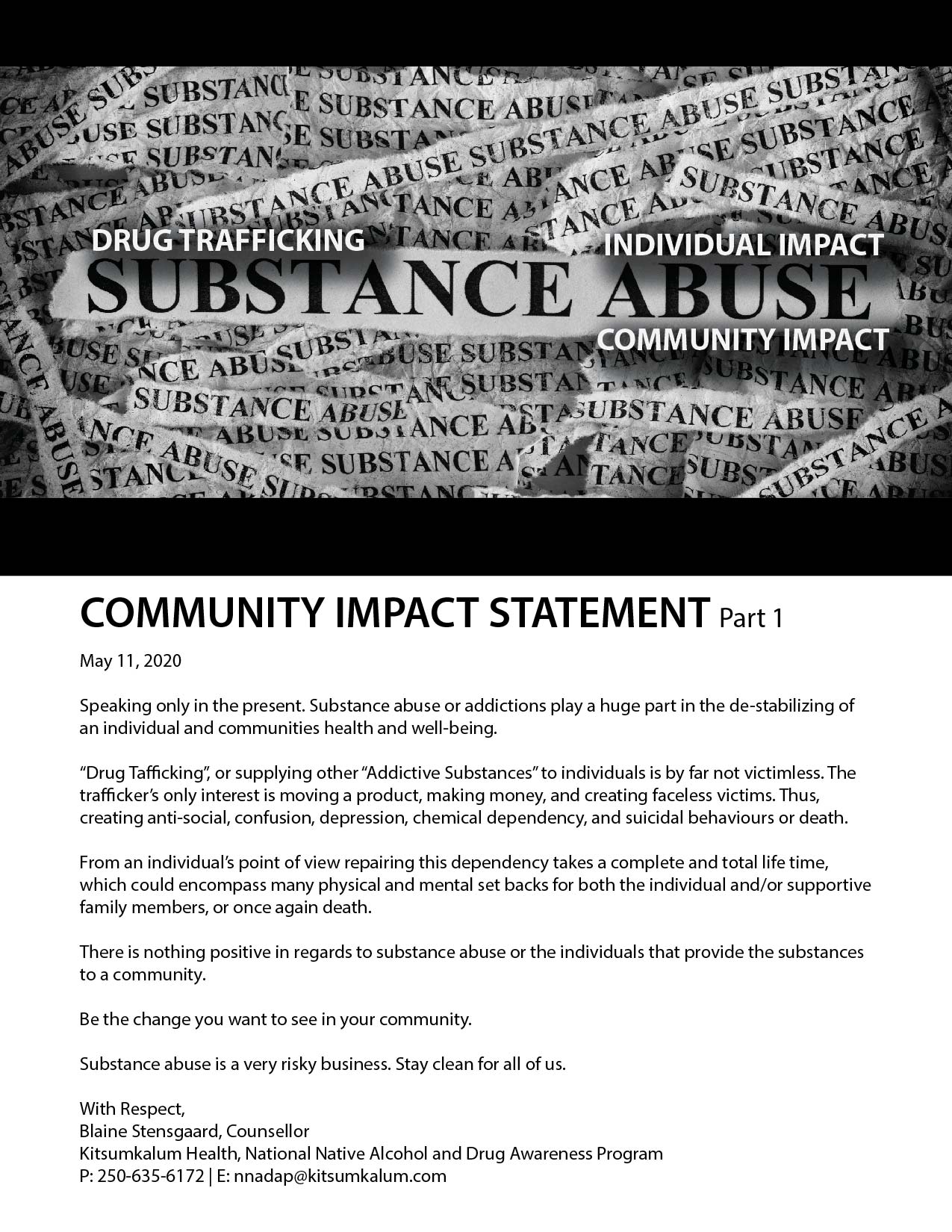 Community Impact Statement Part 1 – Substance Abuse and Drug Trafficking