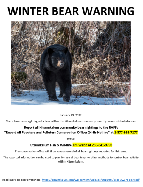 Winter Bear Warning - Kitsumkalum, A Galts’ap (community) Of The ...