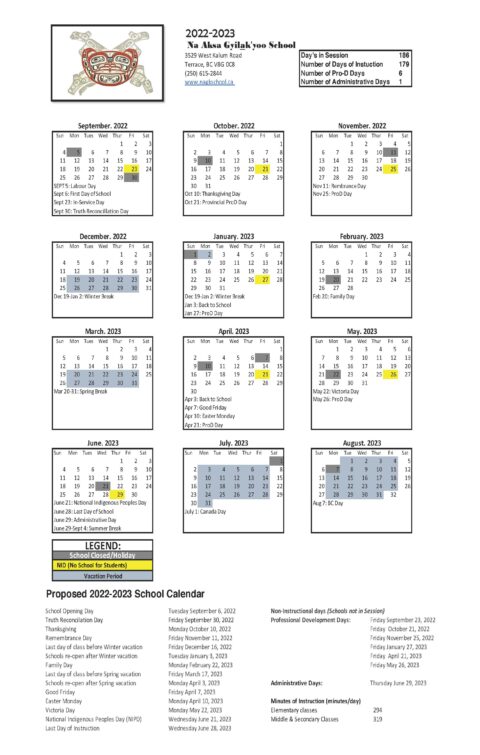 2022-2023 NAGK School Calendar - Kitsumkalum, a Galts’ap (community) of
