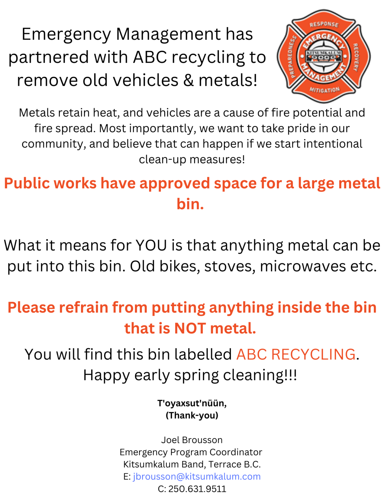 Fire Smart Project: Scrap Metal Bin 2023 - Kitsumkalum, A Galts’ap ...